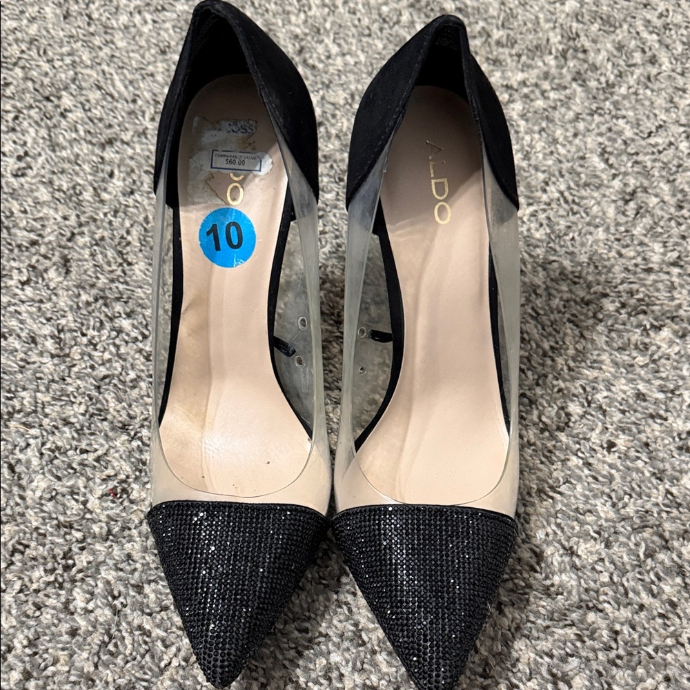 Aldo Black and Cream Pointed Heels